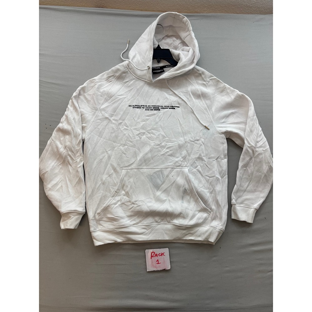 Alphalete Athletics Mens White Motivational Quote Pullover Hoodie Large